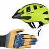 bicycle helmets, gloves and glasses