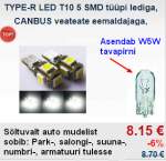 Tüüp-R LED T10 5 SMD tüüpi lediga, CANBUS veateate eemaldajaga, VALGE 2tk