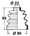 CVJ Boot, drive shaft tolmukate 22 x 86 x 99