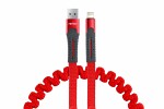 Charging cable apple+usb, 120cm, red braided with spring