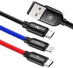 kabel för laddare 3w1 usb-c / lightning / micro 3.5a 0.3m (svart)