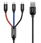 cable laadijale 3W1 USB-C / LIGHTNING / MICRO 3A 1,2M (black)