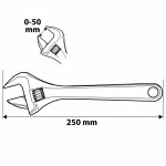 Wrench adjustable 250 MM, interval 0-50 MM
