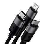 cable for charger usb 3w1 baseus starspeed, usb-c + micro usb + lightning, 3.5a, 1.2m (black)