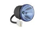 Universal headlamp L/R (long-range, H3, 12V, diameter 80mm, blue, plastic, black, with wire 0,2m, with connector AMP 2pin, with bulb)