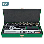 TOPTUL socket set 1/2", 16 pc., Ratchet wrench, extensions, Adapter, Joint , sockets 6 cornered: 10,11,12,13,14,17,19,22,24,27,30,32mm;