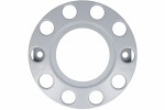 Wheel cap front, material: steel,, grey, number of holes: 10, Empty fits: MAN E2000; MERCEDES ACTROS, ACTROS MP2 / MP3, ACTROS MP4 / MP5, ANTOS, AROCS, ATEGO, ATEGO 2, AXOR, AXOR 2, ECONIC