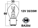 металлический цокль лампа 12V 35/35W (BA20d)