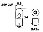 металлический цокль лампа 24V T2W, BA9s