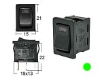 Rocker switch 13X19 0-1 LED green 12V