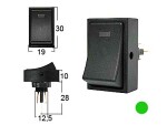 Rocker switch 19X30 0-1 LED green 12V