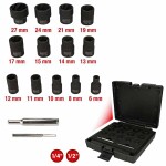 15 part. spiraalpadrunite set 1/4"+1/2" 6-27mm ks tools