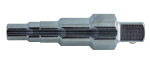 Combination stepped key with 1/2 square drive, 5 different steps: 3/8"-7/16"-1/2"-3/4"-1", allows installation and removal of heating nipples, tank connections and short tap extensions